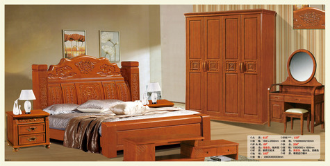 厂家直销 雕花床中式家具 实木床双人床 时尚中式现代双人床1.8米